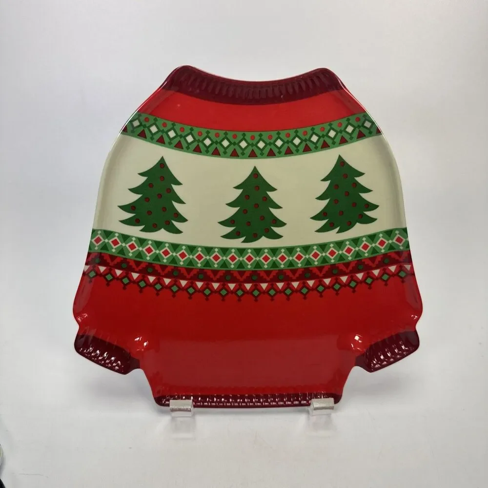 Set of 3 Melamine Ugly Christmas Sweater Plates Holiday Reindeer Snowman Tree